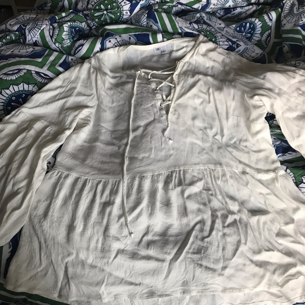 David Rainn 2 white bell sleeve, lace up blouse